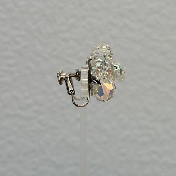 Vintage 1950's LAGUNA Sparkly AB Crystal Flower Cluster Screw Back Earrings 1" - Picture 10 of 12